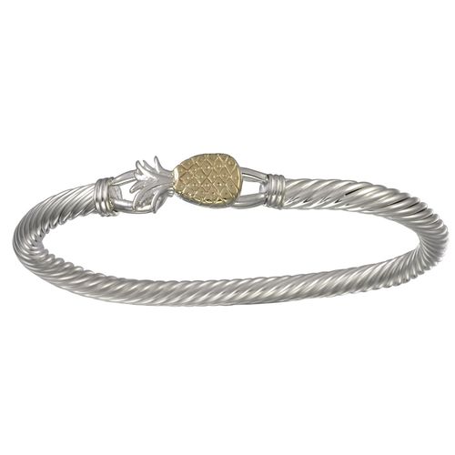 Two Tone Pineapple Cable Hook Bracelet - Silver & 14K 5mm 8 Inch