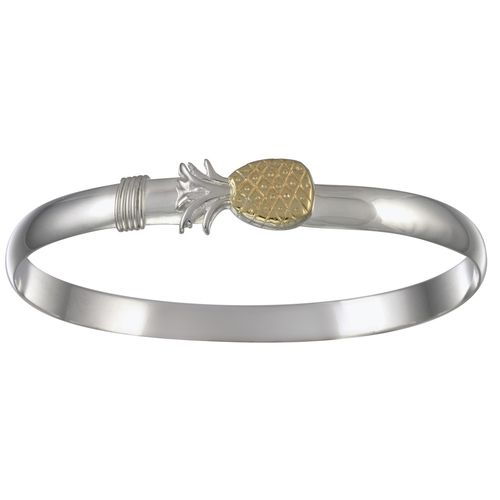 Two Tone Pineapple Hook Bracelet - Silver & 14K Gold 6mm 7.0 Inch