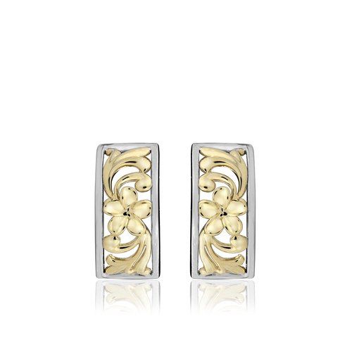 Two Tone Plumeria Scroll Crescent Earrings, Hawaiian Inspired  Earrings, PSE-AK174