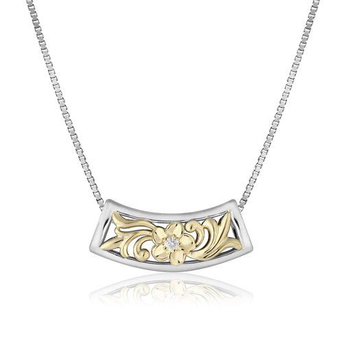 Two Tone Plumeria Scroll Horizontal Pendant, Hawaiian Inspired  Pendant, PSP-AK175