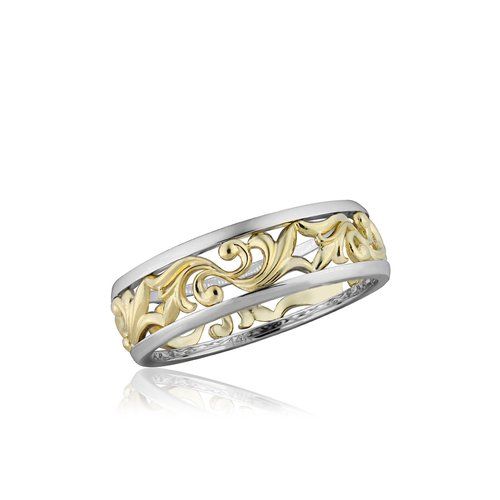 Two Tone Plumeria Scroll Ring, Hawaiian Inspired Ring, PSR-AK176