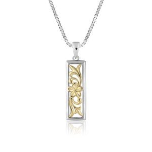 Two Tone Plumeria Scroll Vertical Pendant, Hawaiian Inspired  Pendant, PSP-AK171