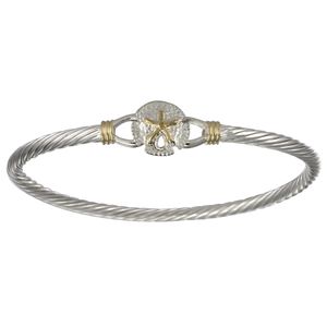 Two Tone Sand Dollar Cable Hook Bracelet - Silver & 14K 3.5mm 6.5 Inch