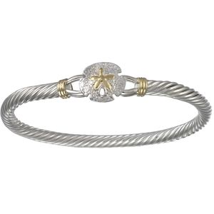 Two Tone Sand Dollar Cable Hook Bracelet - Silver & 14K 5mm 7.5 Inch
