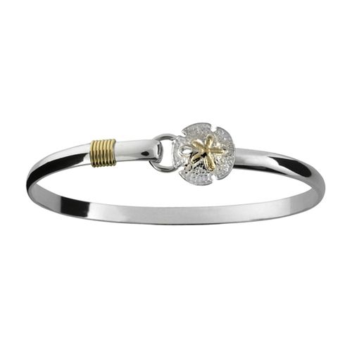 Two Tone Sand Dollar Hook Bracelet - Silver & 14K Gold 4mm 6.0 Inch