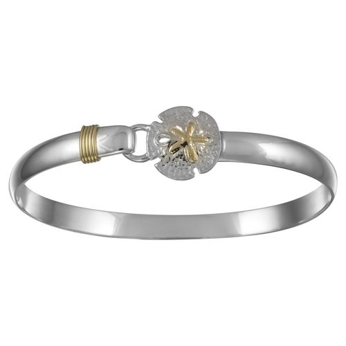 Two Tone Sand Dollar Hook Bracelet - Silver & 14K Gold 6mm 7.5 Inch