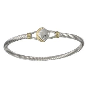 Two Tone Scallop Cable Hook Bracelet - Silver & 14K 3.5mm 7.5 Inch