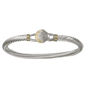 Two Tone Scallop Cable Hook Bracelet - Silver & 14K Gold 5mm 6.5 Inch