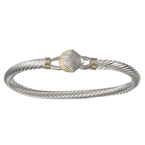 Two Tone Scallop Cable Hook Bracelet - Silver & 14K Gold 5mm 6.5 Inch