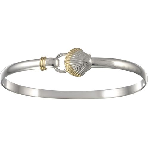Two Tone Scallop Hook Bracelet - Sterling Silver & 14K 4mm 7.5 Inch