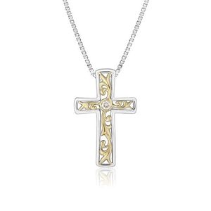 Two Tone Scroll Cross Diamond Pendant, Hawaiian Inspired  Pendant, PSP-AK173-3