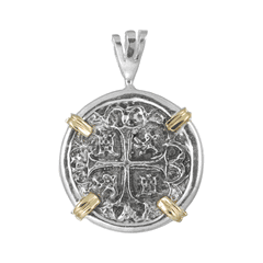 Large Two Tone Treasure Coin Pendant - Sterling Silver & 14K Gold