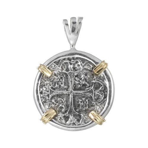 Large Two Tone Treasure Coin Pendant - Sterling Silver & 14K Gold