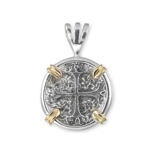 Small Two Tone Treasure Coin Pendant - Sterling Silver & 14K Gold