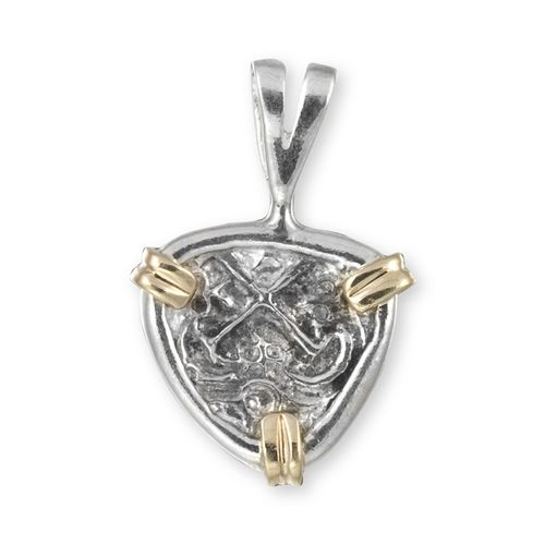 Two Tone Treasure Coin Triangle Pendant - Sterling Silver & 14K Gold