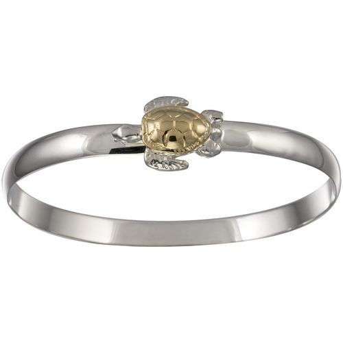 Two Tone Turtle Hook Bracelet - Sterling Silver & 14K 6mm 6.5 Inch