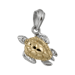 Two Tone Turtle Pendant - Sterling Silver & 14K Gold