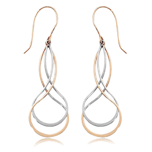Two Tone Twisting Pear Shape Drop Earrings - 14K Gold