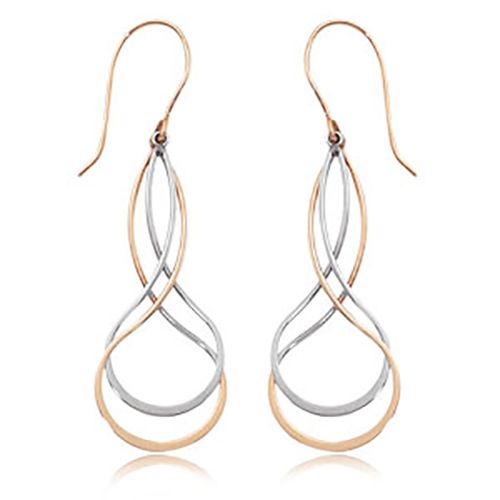 Two Tone Twisting Pear Shape Drop Earrings - 14K Gold