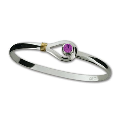 Unity Amethyst Hook Bracelet - Sterling Silver & 14K Gold 4mm 7 Inch