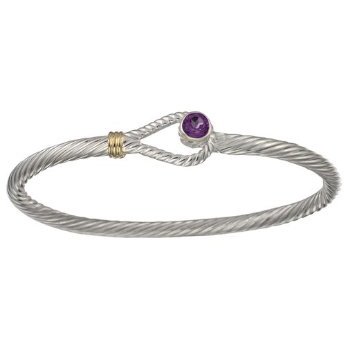 Unity Amethyst Cable Hook Bracelet - Sterling Silver & 14K 7.0 Inch