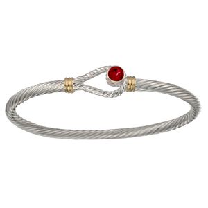 Unity Garnet Cable Hook Bracelet - Silver & 14K Gold 3.5mm 7 Inch