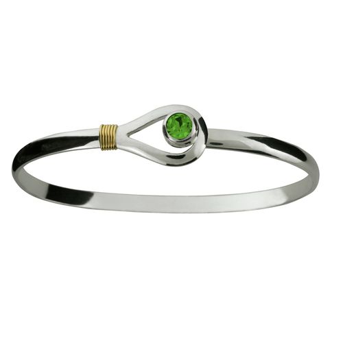 Unity Peridot Hook Bracelet - Sterling Silver & 14K Gold 4mm 7.5 Inch