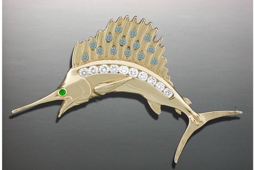 Vanmark Diamond Sailfish Pendant Half Round - PD022-DH-1