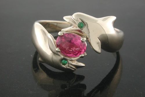 Vanmark Double Porpoise and Pink Tourmaline Ring - RG013- tourmaline-1