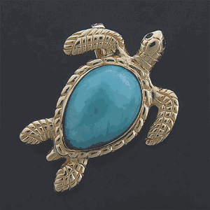 Vanmark Logger Head Sea Turtle with Larimar Shell Pendant - PD422