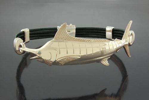 Vanmark Marlin Black Leather Bracelet - BR007 Lg Marlin-1