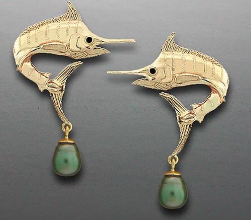 Vanmark Marlin post earrings with 5.0mm black pearls - ER013-P-1