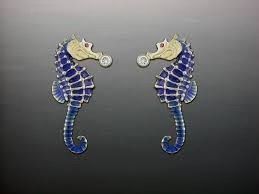 Vanmark Seahorse Ceramic Color and Diamond Earrings - ER020E
