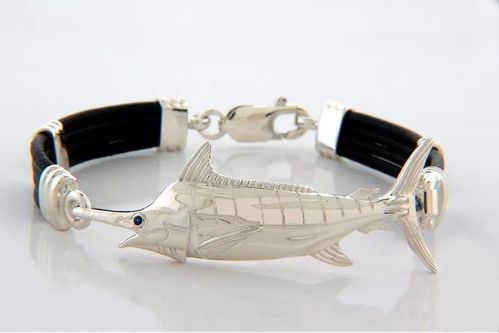 Vanmark Silver Marlin Black Leather Bracelet - SB103