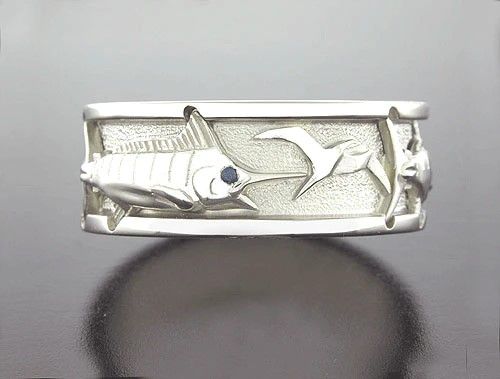 Vanmark Wide multiple Fish Ring - Marlin Chasing Friget Bird - RG009-7mm