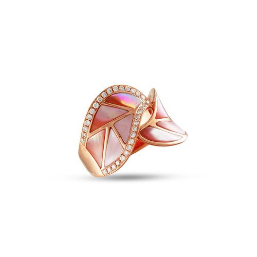 Venus Half Diamond Twisting Leaf Pink Mother of Pearl Medium Band, 0.20 CT