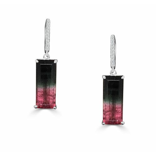 Watermelon Tourmaline & Diamond One Of A Kind Earrings