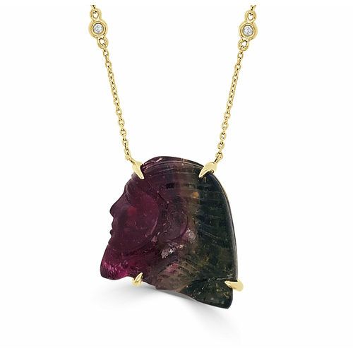 Watermelon Tourmaline & Diamond Pharaoh Head One Of A Kind Pendant