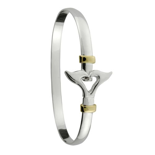Whale Tale Heart Hook Bracelet - Silver & 14K Gold 6mm 7.5 Inch