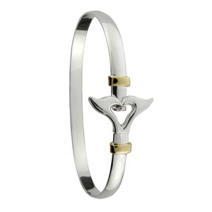 Whale Tale Heart Hook Bracelet - Silver & 14K Gold 6mm 8.5 Inch