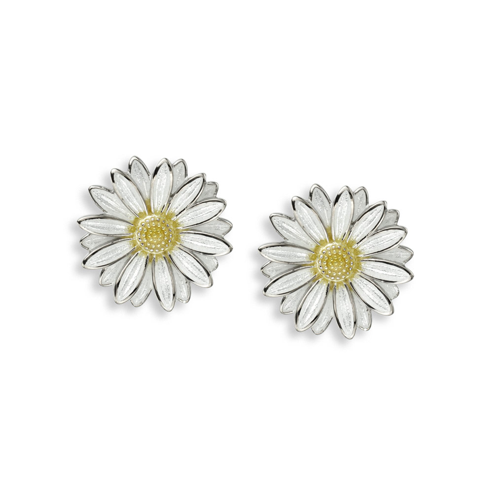 White Daisy Post Earrings  Sterling Silver - NE0361B