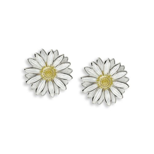 White Daisy Post Earrings  Sterling Silver - NE0361B
