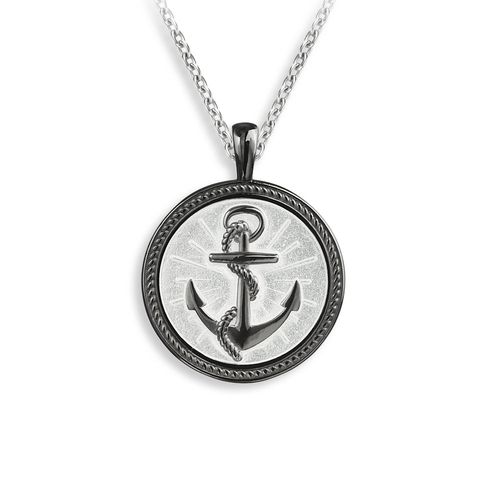 White Anchor with Rope Black Rhodium Plated Necklace, Sterling Silver - NN0539A-BR