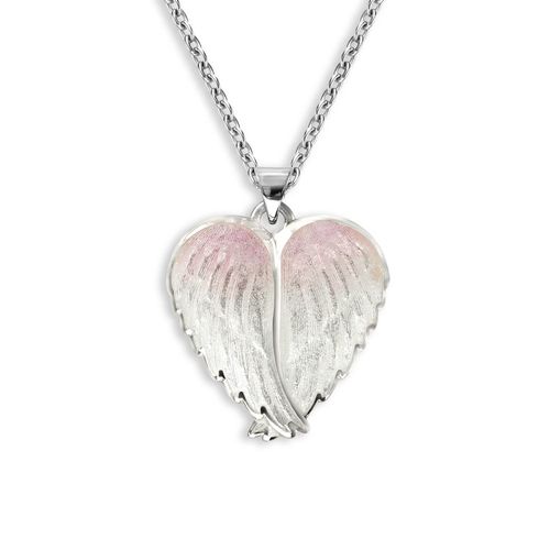 White and Pink Angel Wings Necklace in Sterling Silver with Vitreous Enamel. Adjustable 18 inch chain included. Rhodium Plated - NN0433C