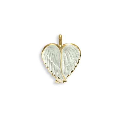 White Angel Wings Pendant in 18K with Vitreous Enamel. Adjustable 18 inch chain included. Rhodium Plated - NNG111A-X