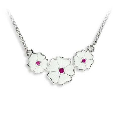 White Cherokee Rose Necklace, Sterling Silver-Ruby - NN0020XC