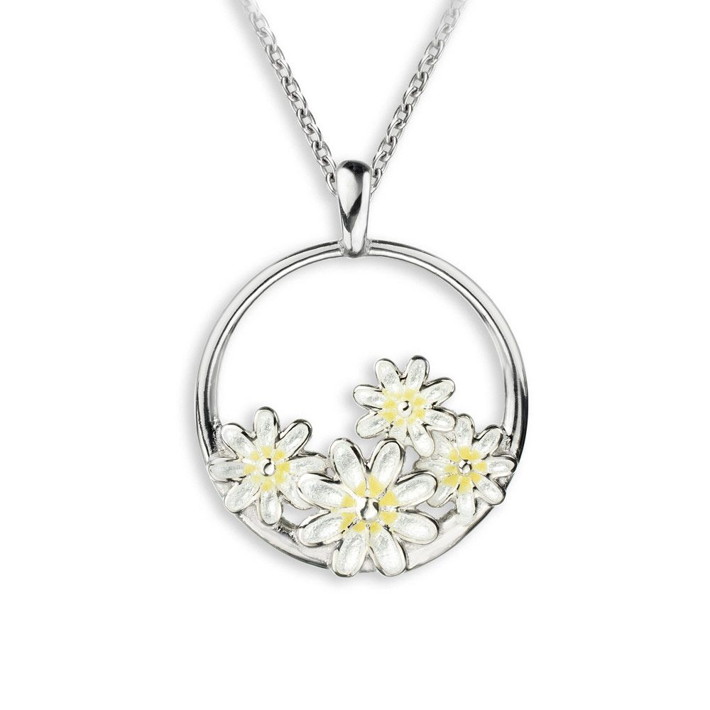 White Daisy Cluster Necklace, Sterling Silver - NN0495A