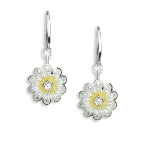 White Daisy Wire Earrings, Sterling Silver-White Sapphire - NW0044YA