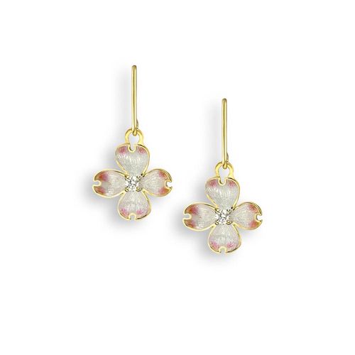 White Dogwood Wire Earrings 18K -Diamonds - NWG098WA