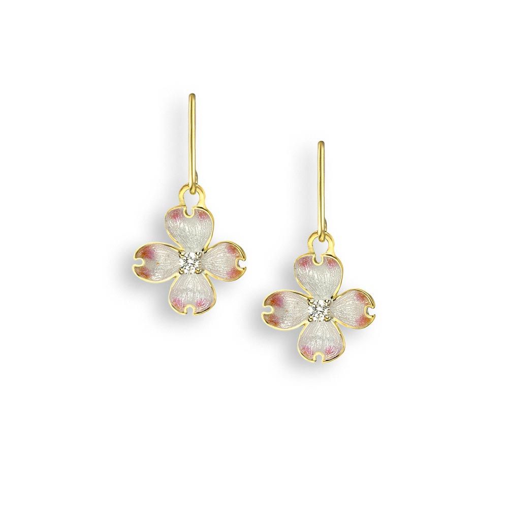 White Dogwood Wire Earrings 18K -Diamonds - NWG098WA